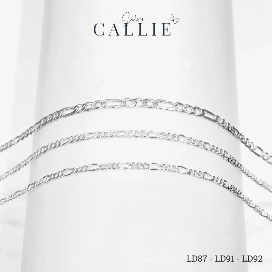 Lắc đôi bạc vĩnh cữu Callie Silver khoen lật ngắn dài đan xen (cm)