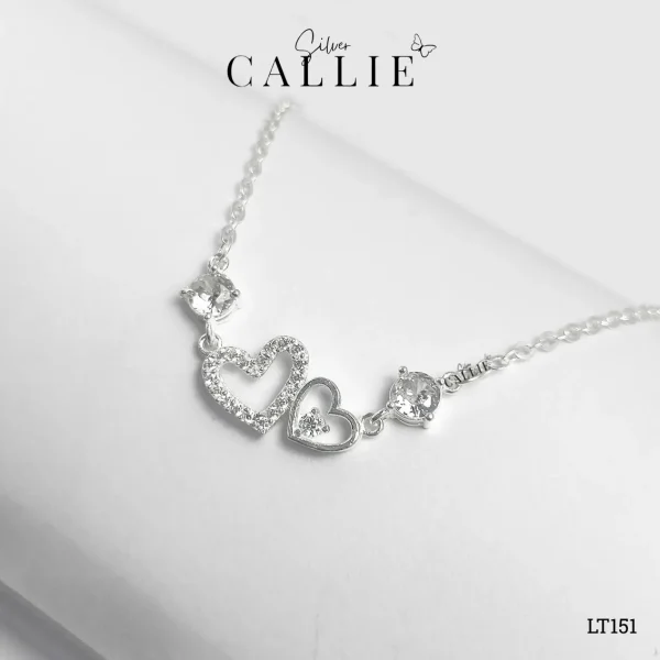 LT151 - Lắc tay bạc Callie Silver hai trái tim lồng nhau