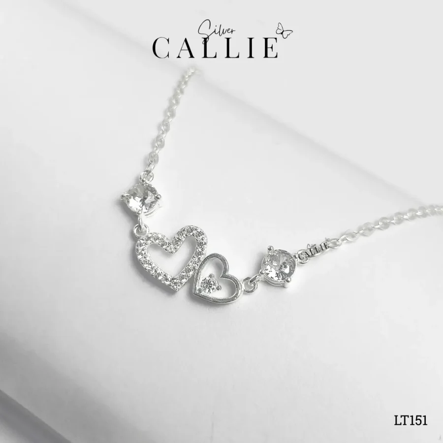 LT151 - Lắc tay bạc Callie Silver hai trái tim lồng nhau
