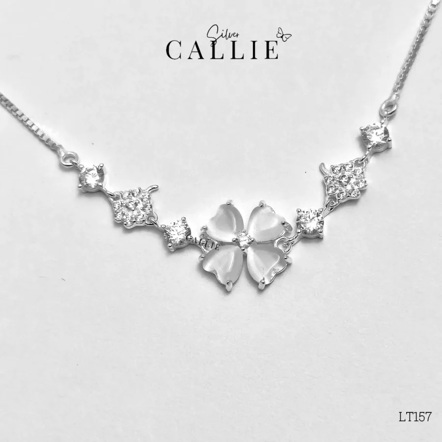 LT157 - LẮC TAY BẠC CALLIE SILVER TIM TRẮNG DÂY RÚT