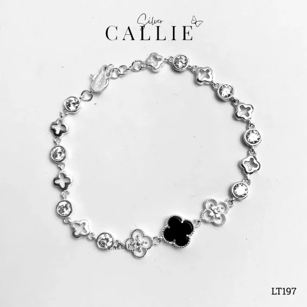 LT197 - Lắc tay bạc Callie Silver cỏ 4 lá đen