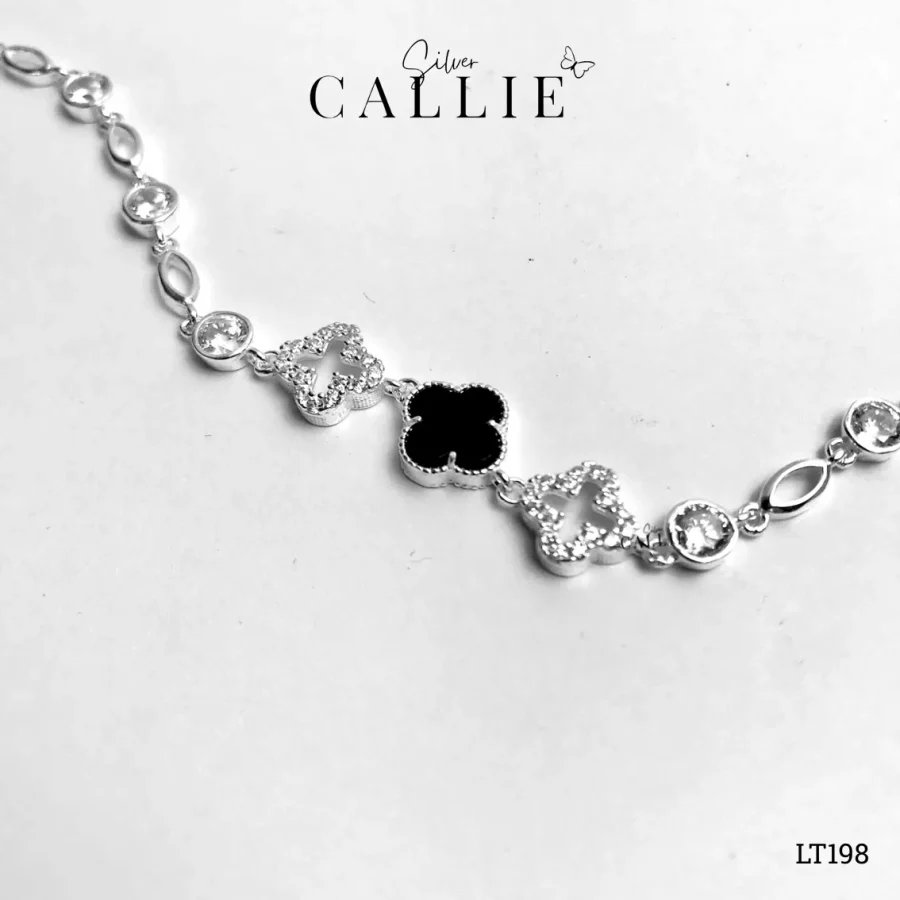 LT198 - Lắc tay bạc Callie Silver cỏ 4 lá đen