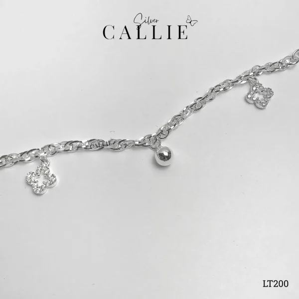 LT200 - Lắc Tay Bạc Callie Silver Cỏ 4 Lá Viền