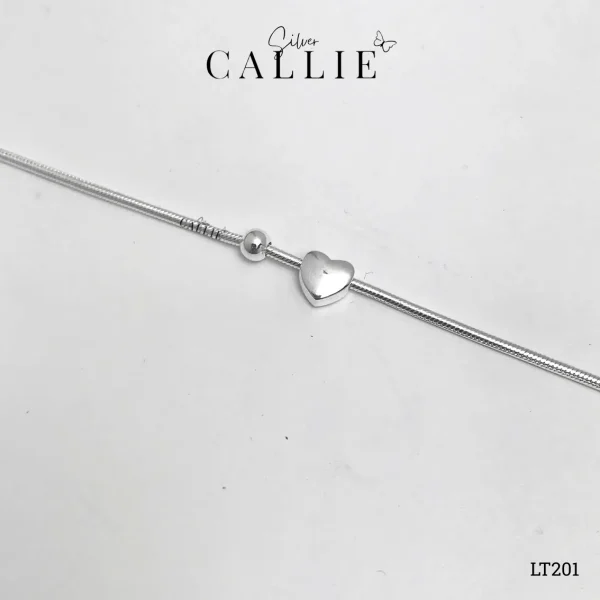 LT201 - Lắc tay bạc Callie Silver dây cứng charm trái tim và bi