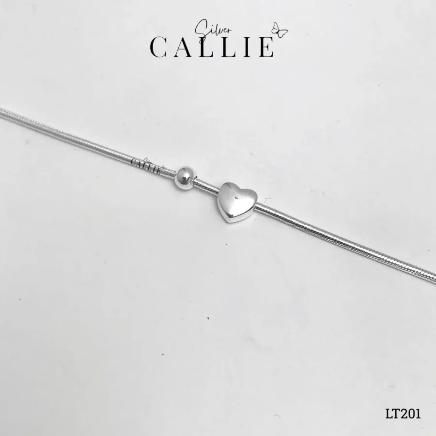 LT201 - Lắc tay bạc Callie Silver dây cứng charm trái tim và bi