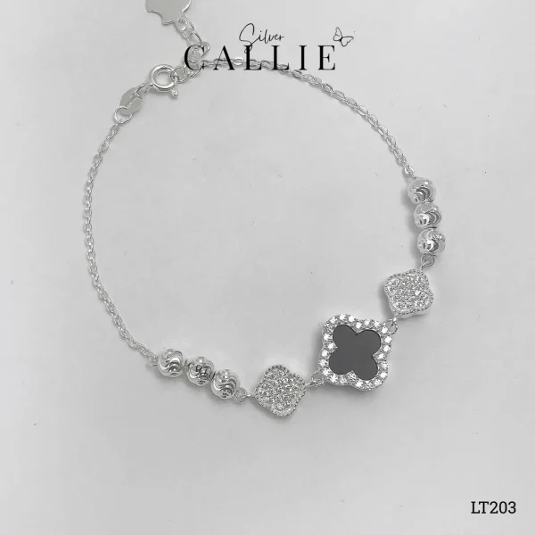 LT203 - Lắc tay bạc Callie Silver cỏ 4 lá bi cắt máy siêu sáng