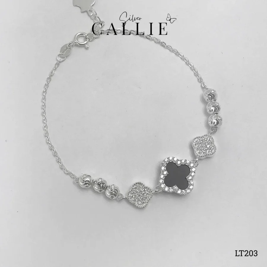 LT203 - Lắc tay bạc Callie Silver cỏ 4 lá bi cắt máy siêu sáng