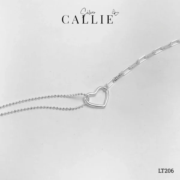 LT206 - Lắc Tay Bạc Callie Silver Mặt Tim Phối Hai Dây