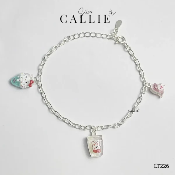 Lắc tay bạc em bé Callie Silver dây móc oval kèm charm