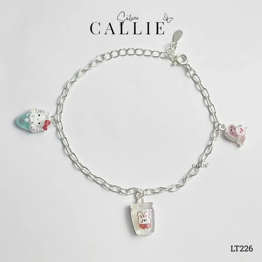 Lắc tay bạc em bé Callie Silver dây móc oval kèm charm