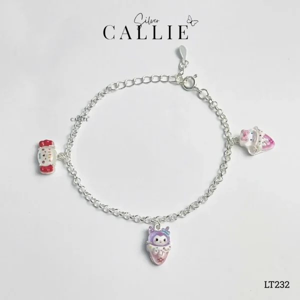 Lắc tay bạc em bé Callie Silver dây móc tròn kèm charm