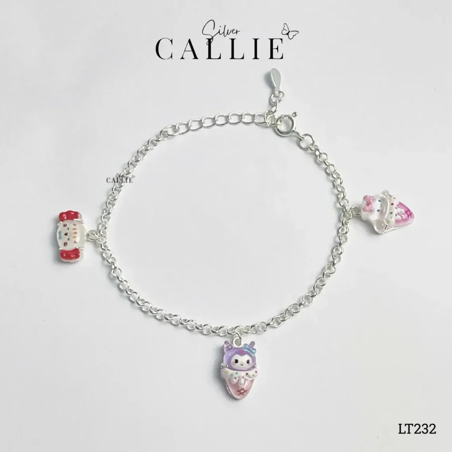 Lắc tay bạc em bé Callie Silver dây móc tròn kèm charm