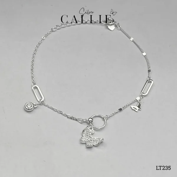 LT235 - Lắc tay bạc Callie Silver bướm đính đá treo vòng tròn
