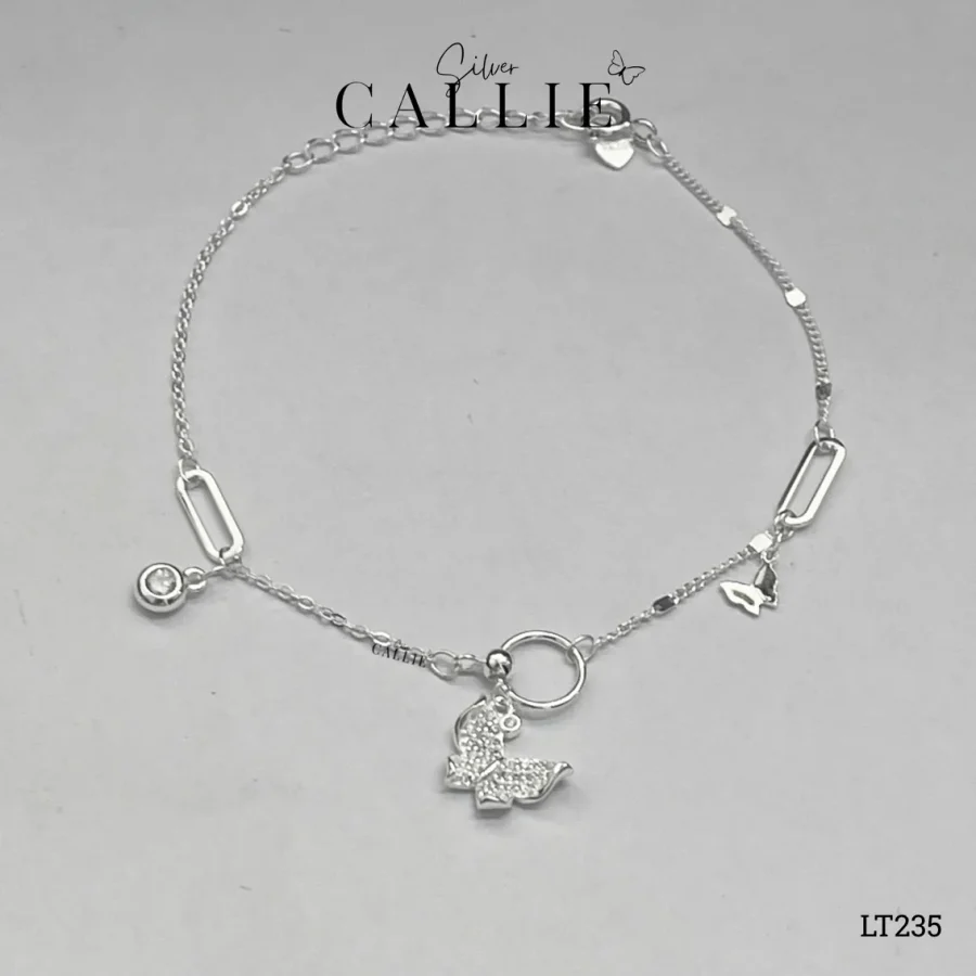 LT235 - Lắc tay bạc Callie Silver bướm đính đá treo vòng tròn