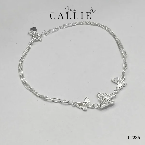 LT236 - Lắc tay bạc Callie Silver bướm lớn đính đá và 2 bướm nhỏ