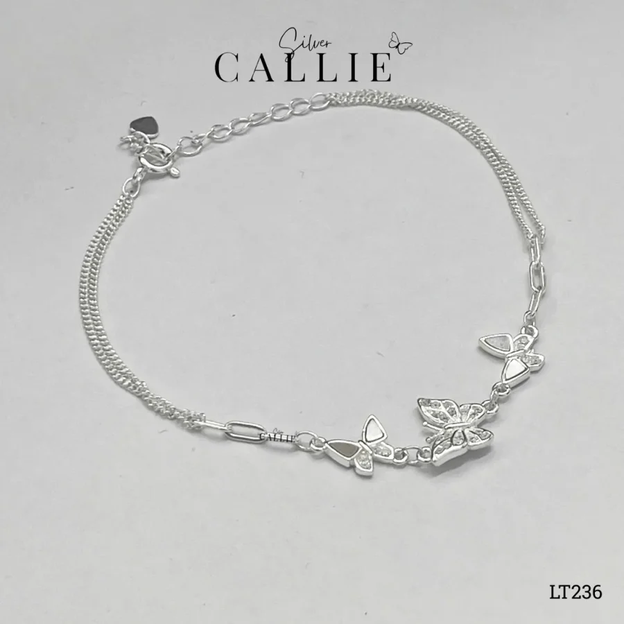 LT236 - Lắc tay bạc Callie Silver bướm lớn đính đá và 2 bướm nhỏ