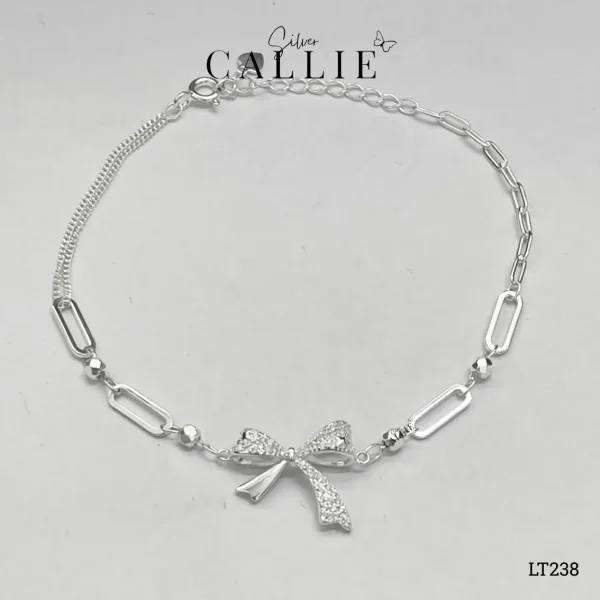 LT238 - Lắc tay bạc Callie Silver nơ dài đính đá và oval