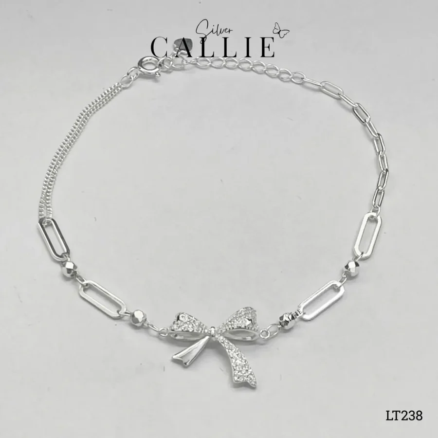 LT238 - Lắc tay bạc Callie Silver nơ dài đính đá và oval