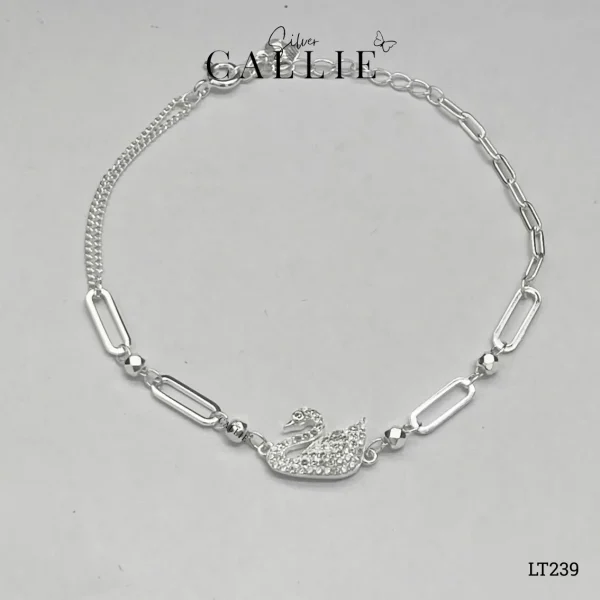 LT239 - Lắc tay bạc Callie Silver thiên nga đính đá và oval