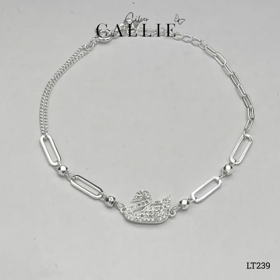 LT239 - Lắc tay bạc Callie Silver thiên nga đính đá và oval