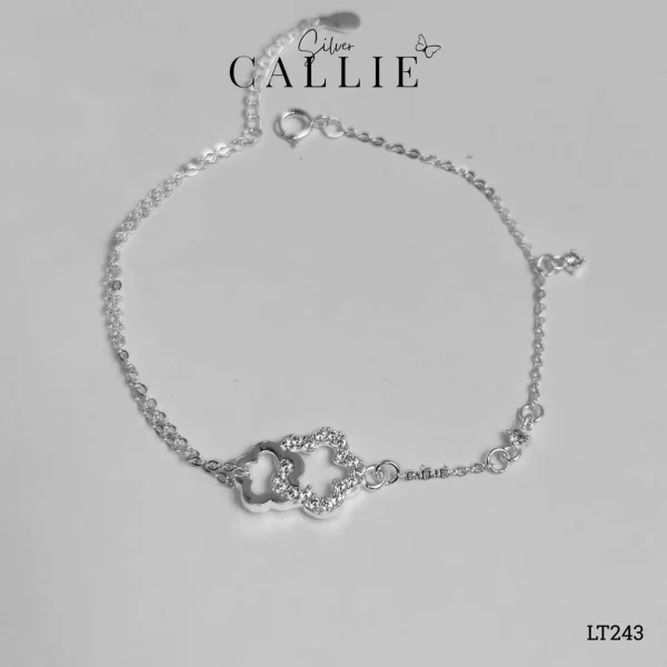 LT243 - Lắc tay bạc Callie Silver hoa lớn đính đá lồng hoa trơn nhỏ