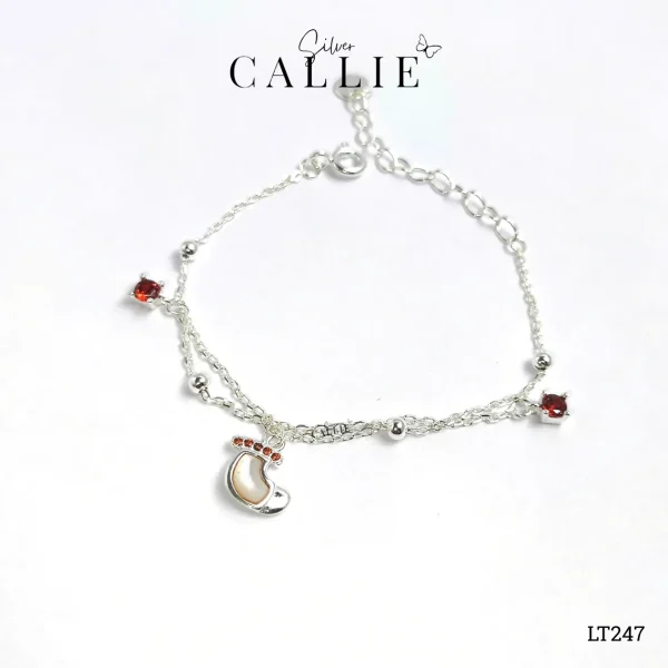 LT247 - Lắc tay bạc Callie Silver tất xà cừ và đá đỏ