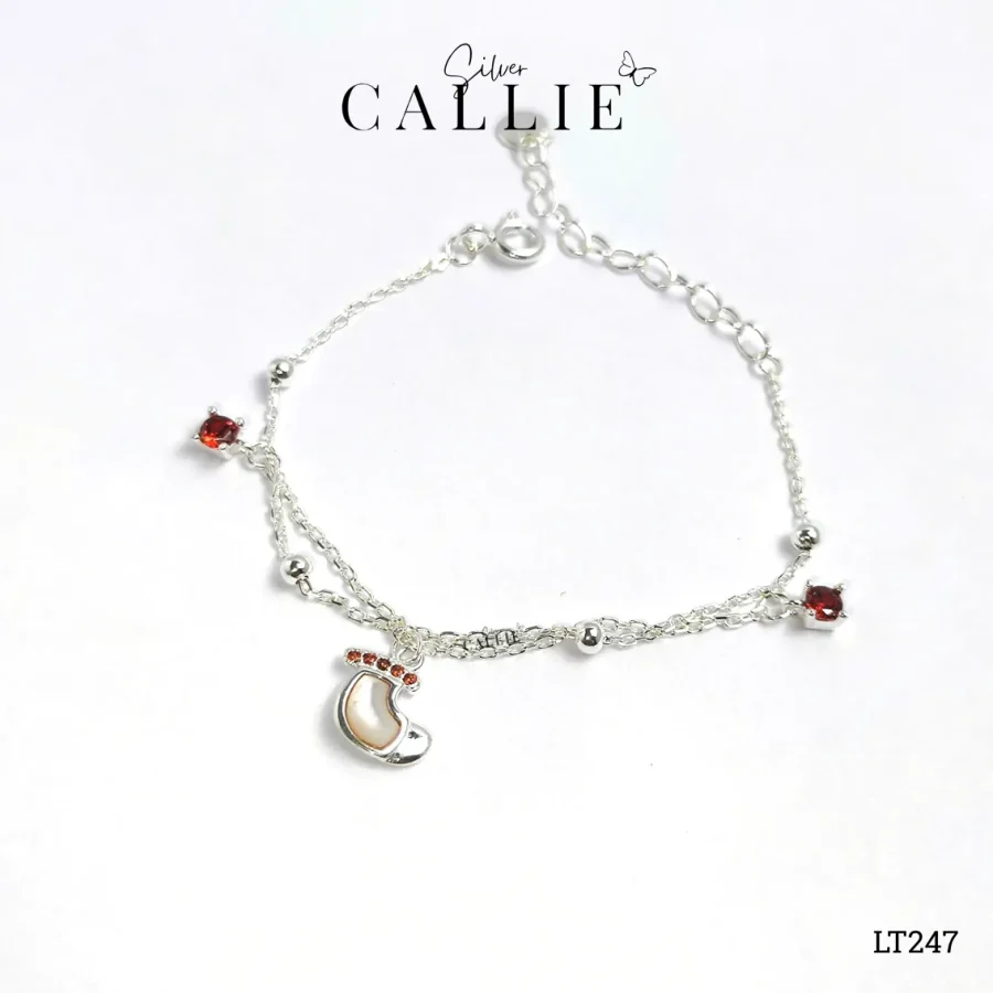 LT247 - Lắc tay bạc Callie Silver tất xà cừ và đá đỏ