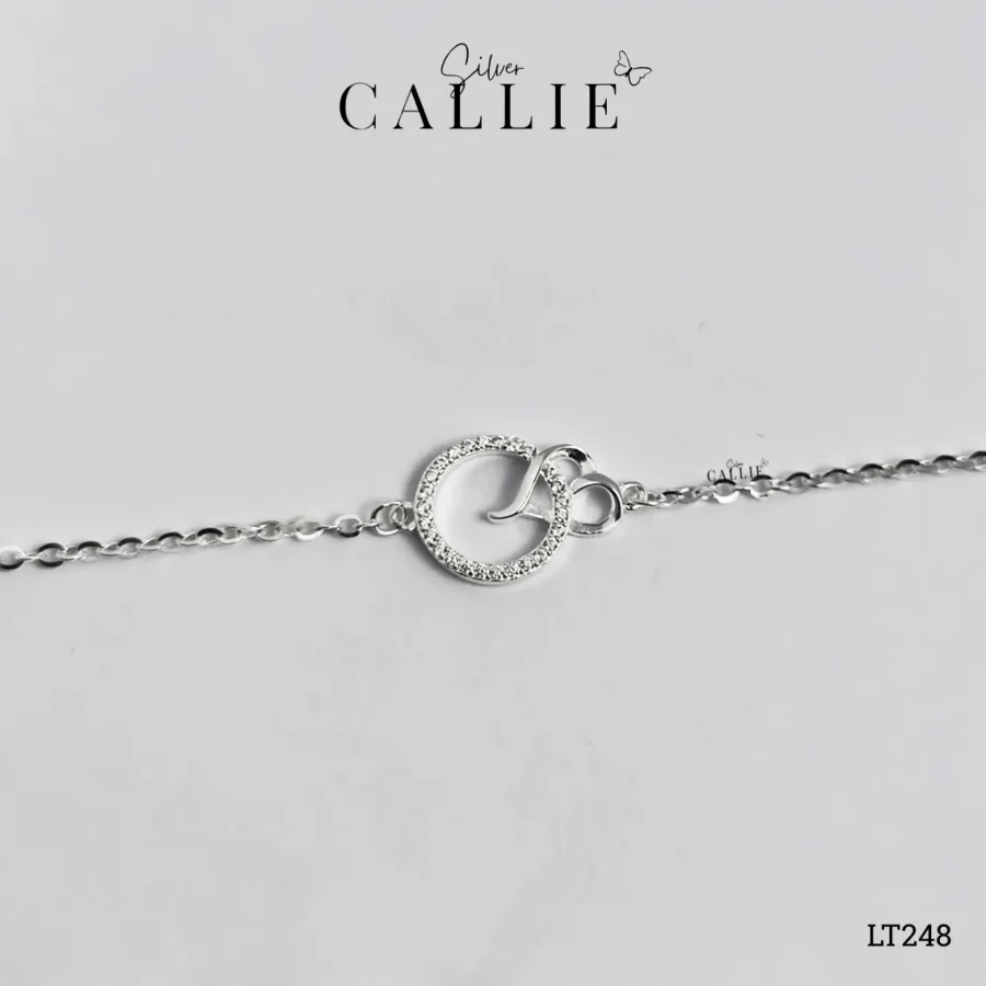 LT248 - Lắc tay bạc Callie Silver vòng tròn đính đá nối trái tim