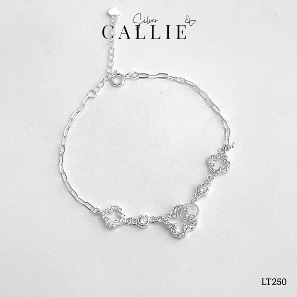 LT250 - Lắc tay bạc Callie Silver cỏ 4 lá viền đá và khoen tròn