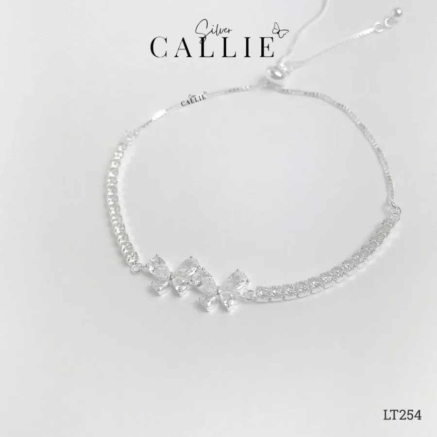 LT254 - Lắc tay bạc Callie Silver nơ đá dây rút