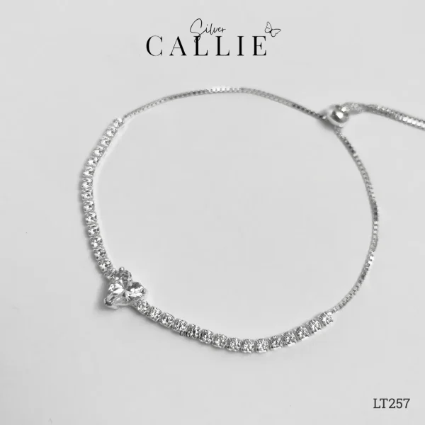 LT257 - Lắc tay bạc Callie Silver dây đá rút và trái tim