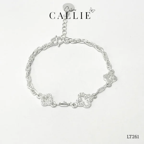 LT261 - Lắc Tay Bạc Callie Silver Cỏ 4 Lá Viền