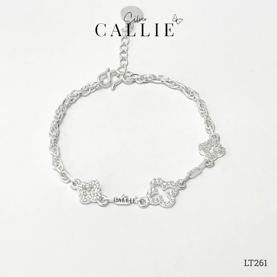 LT261 - Lắc Tay Bạc Callie Silver Cỏ 4 Lá Viền