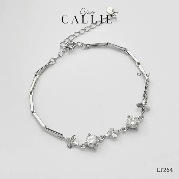 LT264 - Lắc tay bạc Callie Silver cỏ 4 lá đính đá xen kẽ