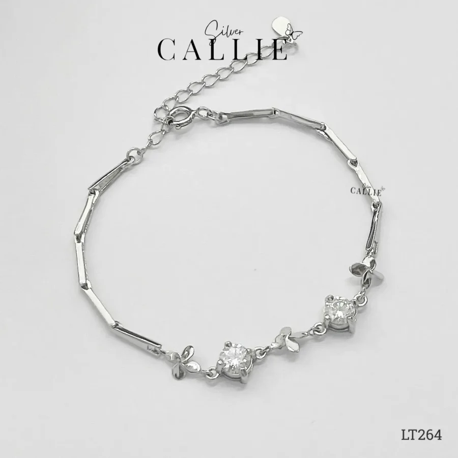 LT264 - Lắc tay bạc Callie Silver cỏ 4 lá đính đá xen kẽ