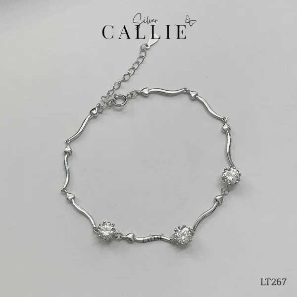 LT267 - Lắc tay bạc Callie Silver gợn sóng tim xen kẽ đá