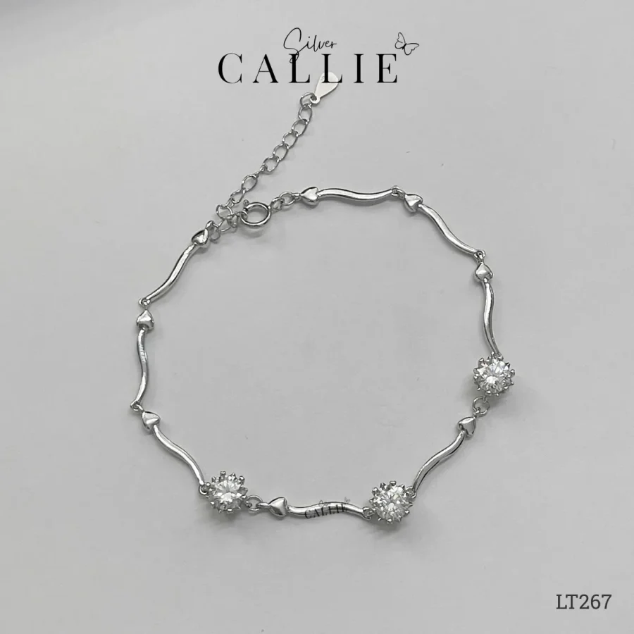 LT267 - Lắc tay bạc Callie Silver gợn sóng tim xen kẽ đá