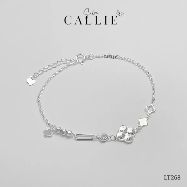 LT268 - Lắc tay bạc Callie Silver cỏ 4 lá cắt máy