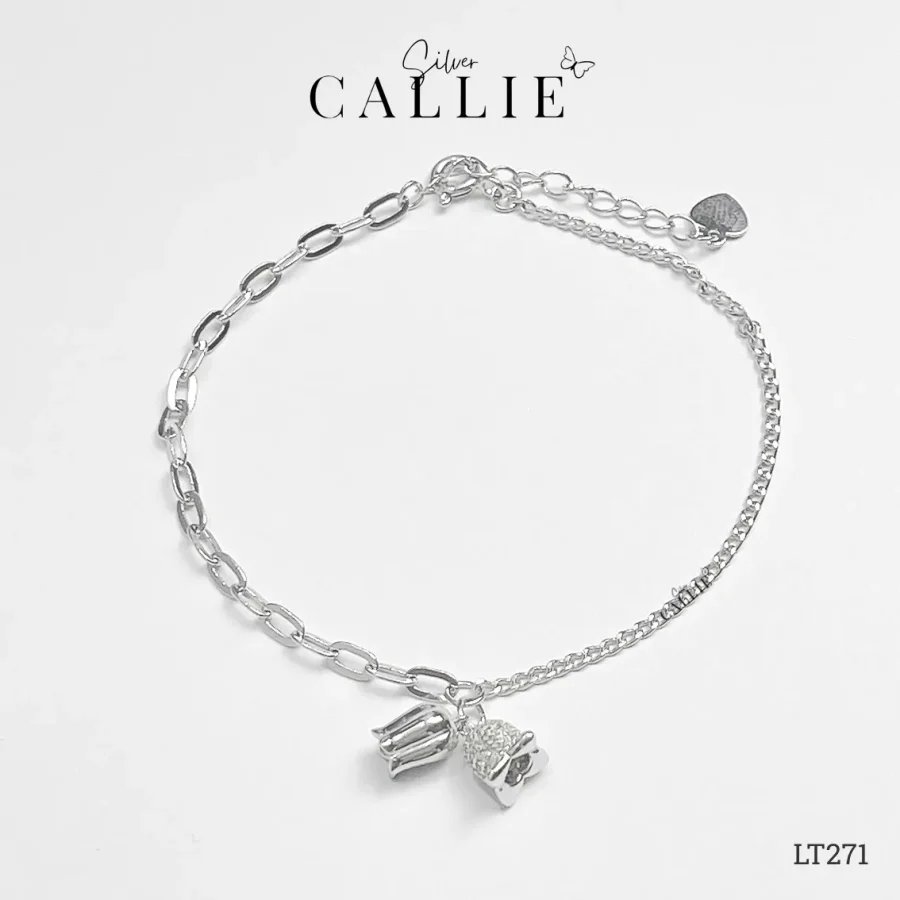 LT271 - Lắc Tay Bạc Callie Silver Linh Lan Xi Bạch Kim