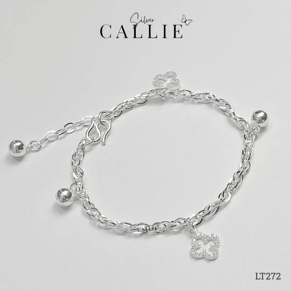 LT272 - Lắc Tay Bạc Callie Silver Cỏ 4 Lá Viền