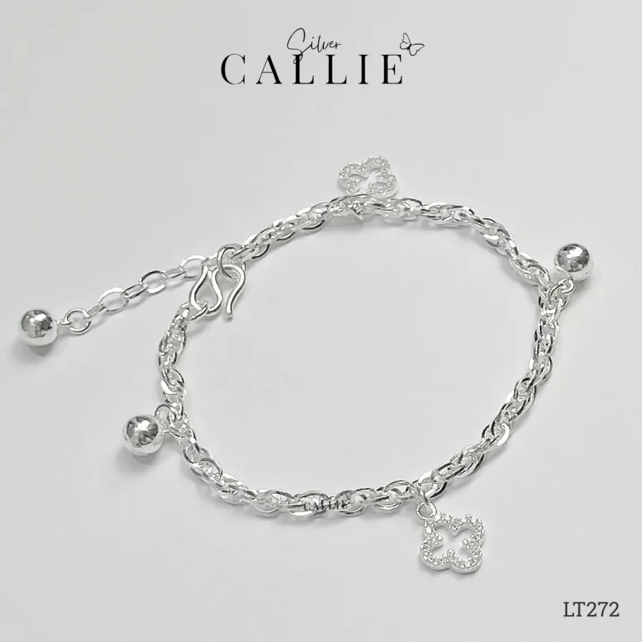 LT272 - Lắc Tay Bạc Callie Silver Cỏ 4 Lá Viền
