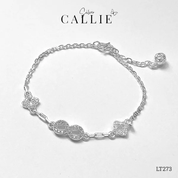 LT273 - Lắc Tay Bạc Callie Silver Vô Cực Kèm Cỏ 4 Lá Viền
