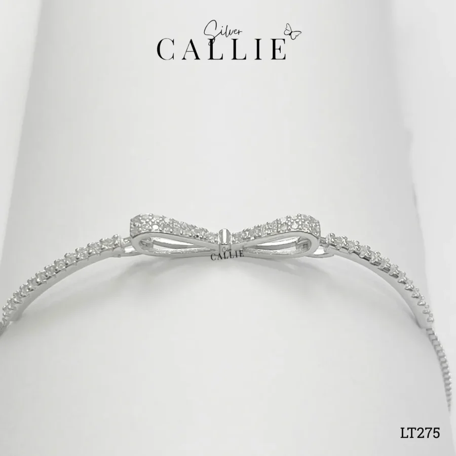 LT275 - Lắc Tay Bạc Callie Silver Nơ Nối Dây Đá Khoá Rút xi kim