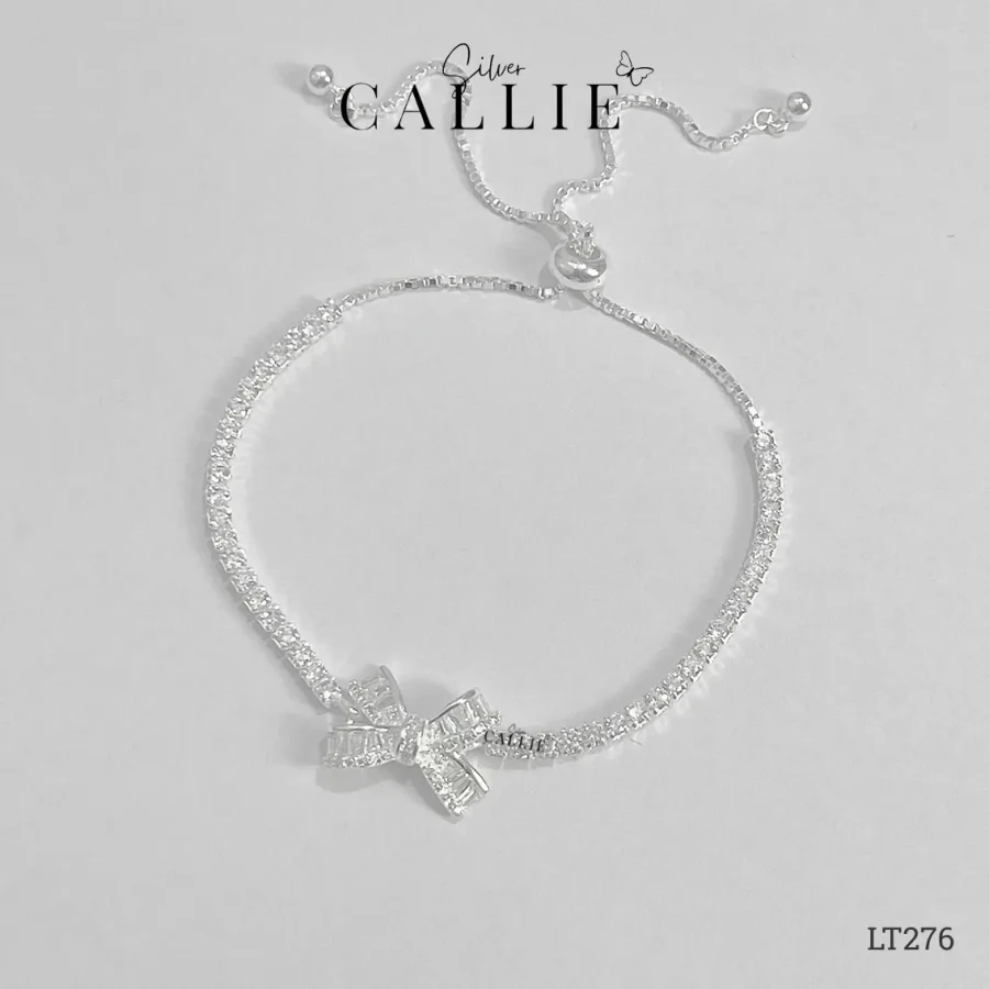 LT276 - Lắc Tay Bạc Callie Silver Nơ Dây Đá Khoá Rút