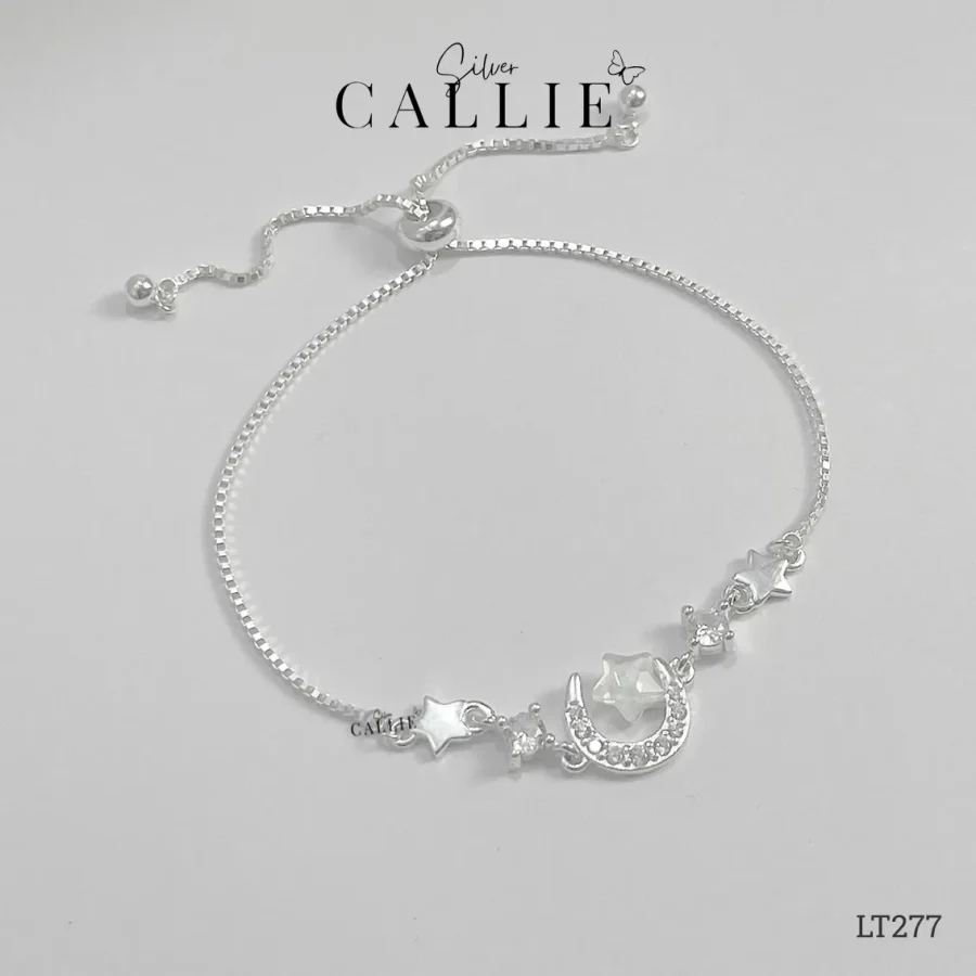 LT277 - Lắc tay bạc Callie Silver trăng sao dây rút