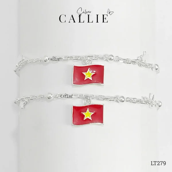 LT279 - Lắc Tay Bạc Callie Silver cờ Việt Nam kèm charm bướm