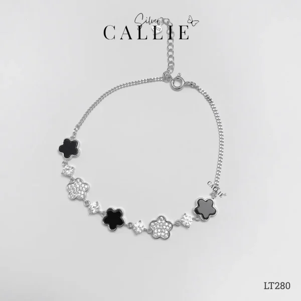 LT280 - Lắc Tay Bạc Callie Silver Xi Kim Hoa Đính Đá và Hoa Đen