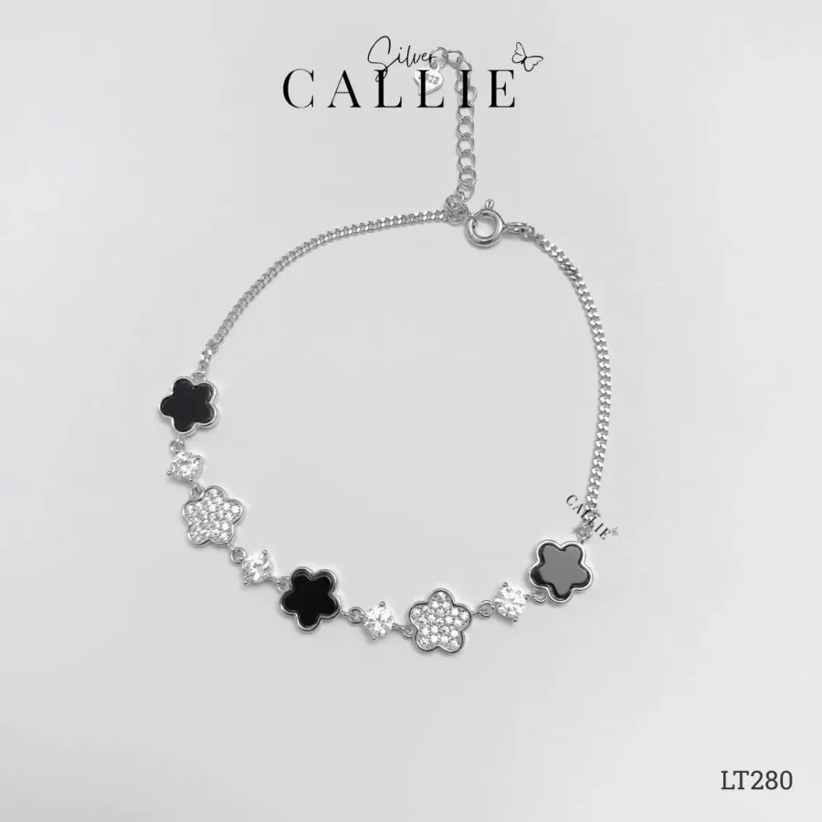 LT280 - Lắc Tay Bạc Callie Silver Xi Kim Hoa Đính Đá và Hoa Đen