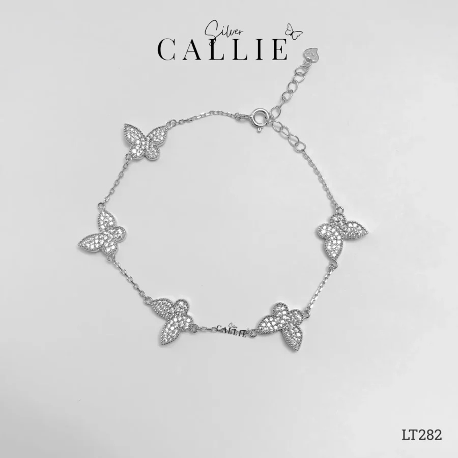 LT282 - Lắc Tay Bạc Callie Silver Xi Kim Bướm Đính Đá