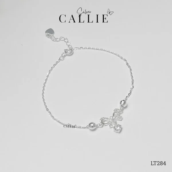 LT284 - Lắc tay bạc Callie Silver mặt nơ charm đá